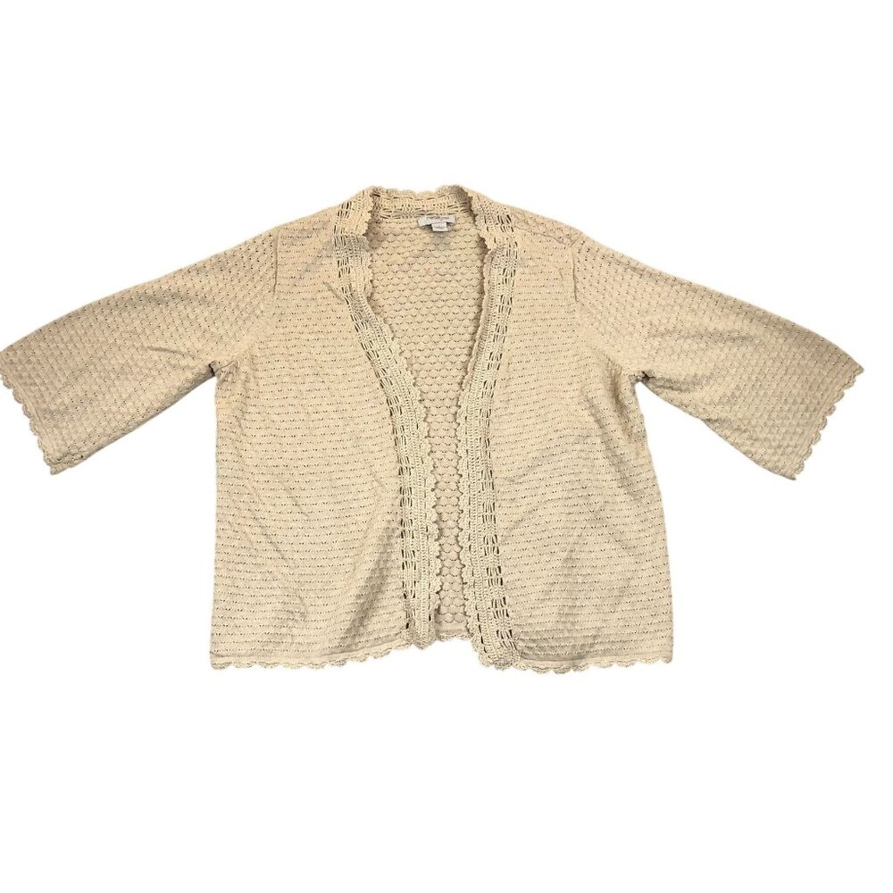 Mercer Street Studio Womens Cardigan Sweater Large Beige Open-Front Crochet Boho